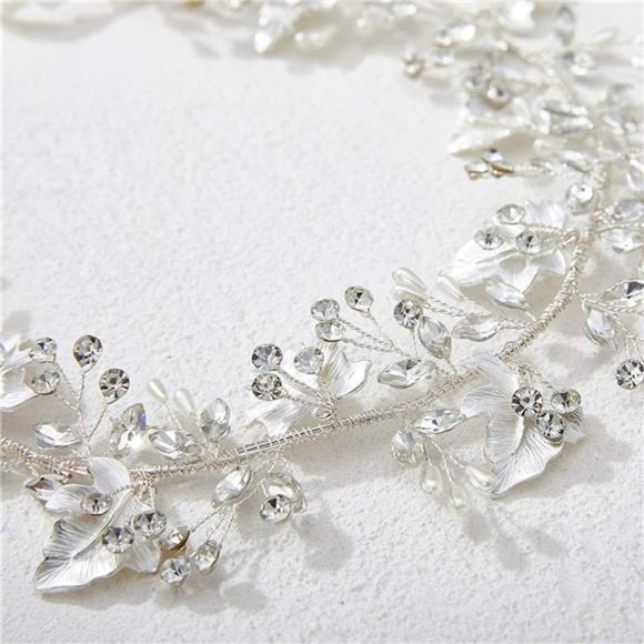 SWEETV Handmade Leaf Wedding Headpieces for Bride Hair Accessories Crystal main image 4